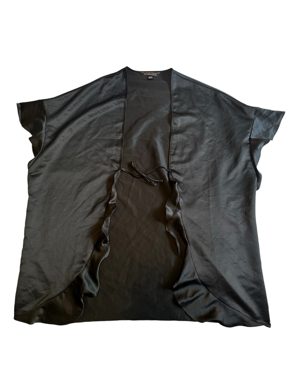 Victoria's Secret Black Satin Ruffle Kimono Robe One size